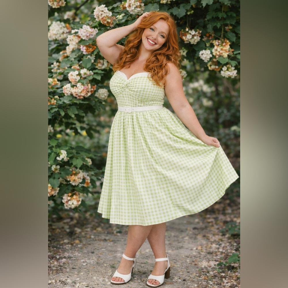 Torrid Retro Chic Green & White Gingham Twist-Front Swing Dress, 2X, NWT! - Picture 4 of 15